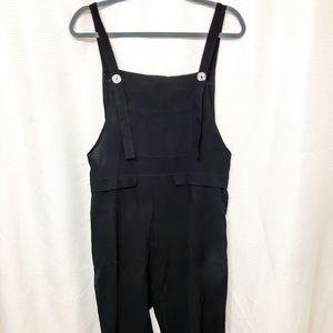 button-front cotton/linen overalls